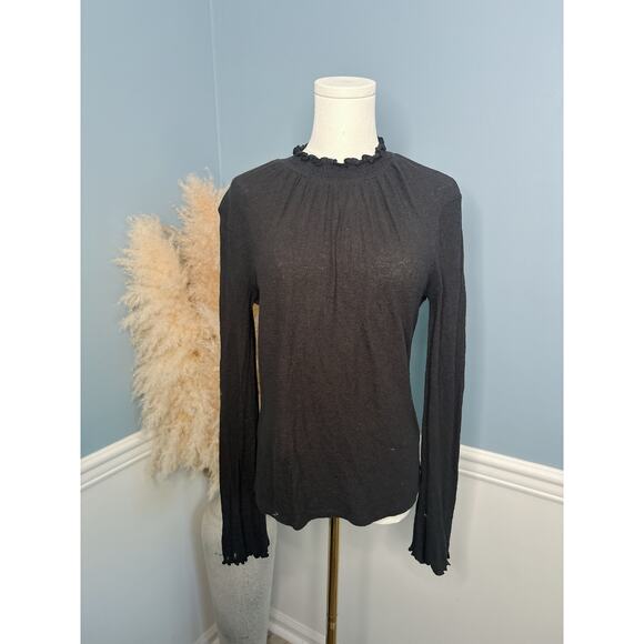 Madewell Texture & Thread Black Mock Neck Top Size Small Long Sleeve - Picture 2 of 8